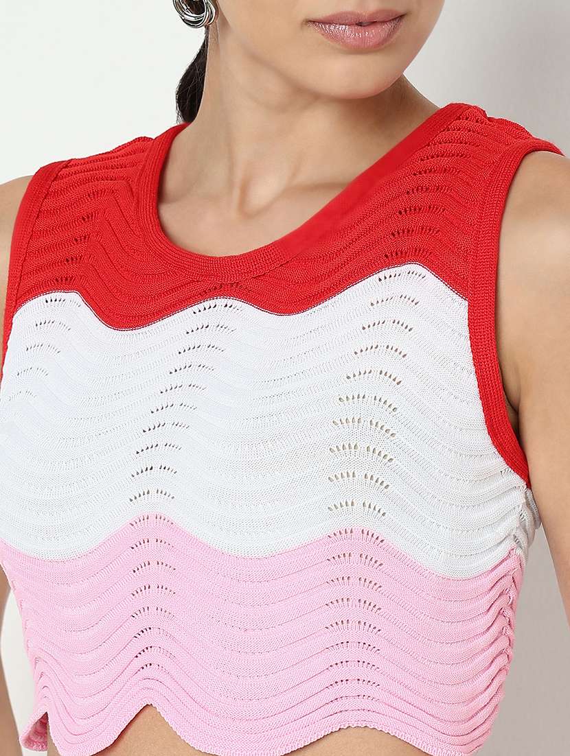 women color blocked crop top and skirt co-ord set - 21979725 -  Standard Image - 5