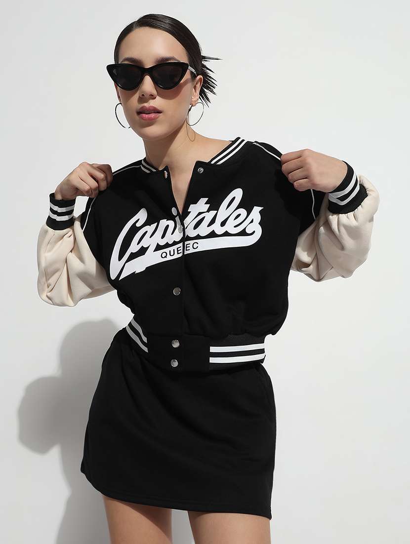 women printed crop jacket and skirt co-ord set