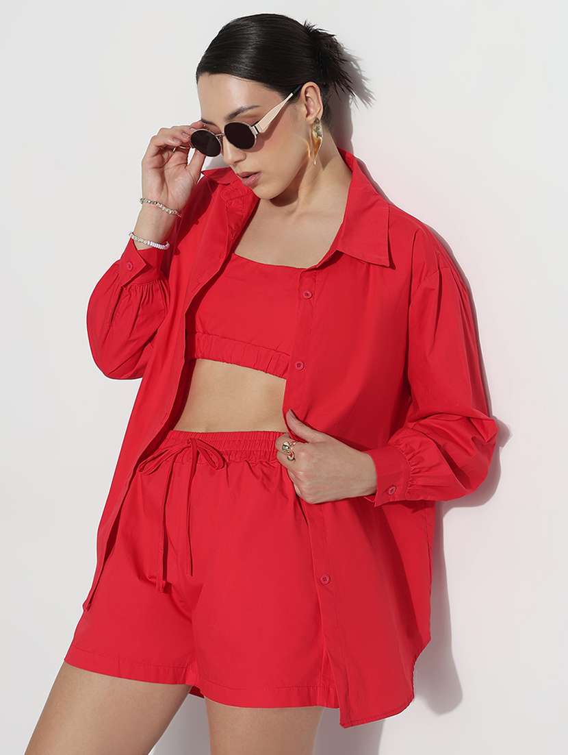 women solid shirt and short with tank top set - 21979728 -  Zoom Image - 0