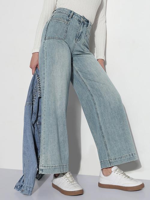 women solid high rise wide leg jean - 21979731 - Standard Image - 0
