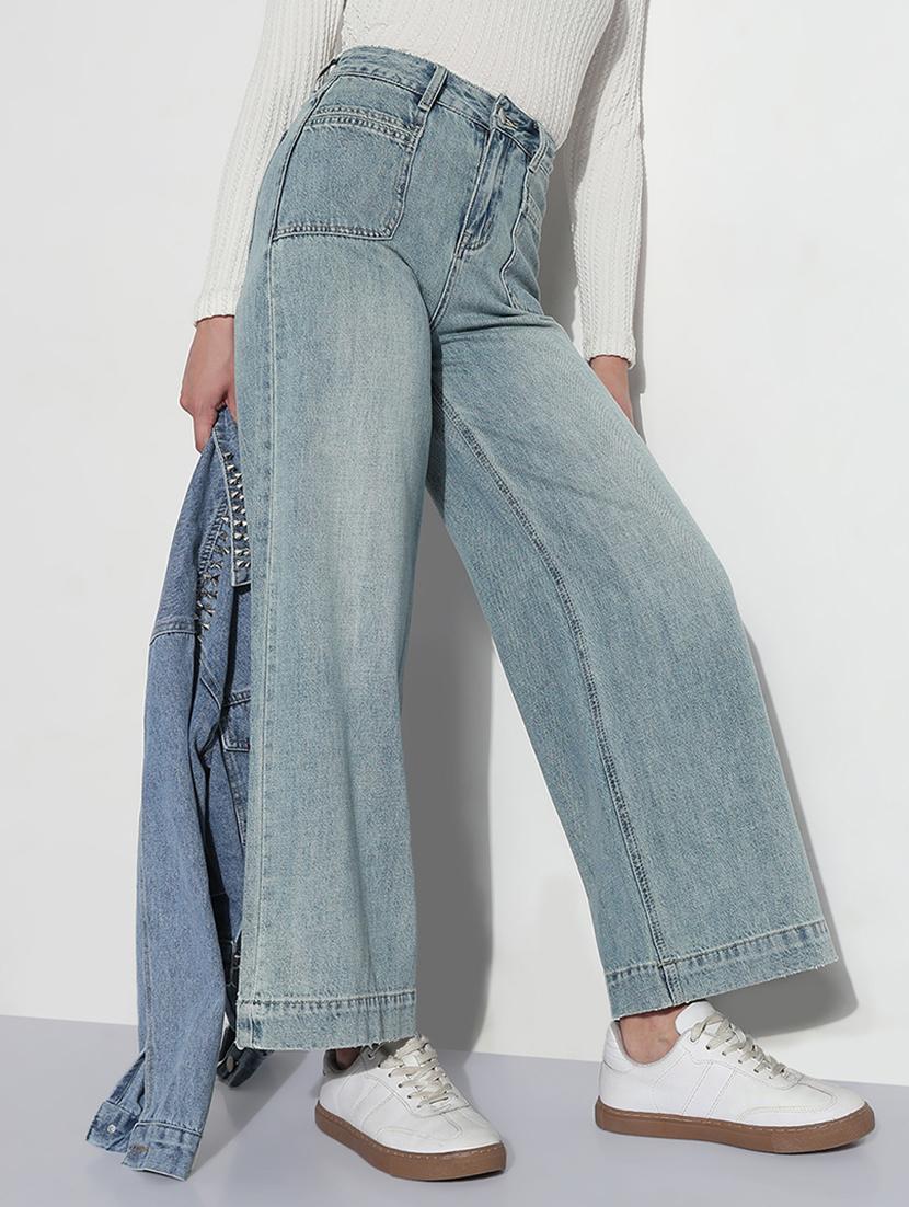 women solid high rise wide leg jean - 21979731 - Zoom Image - 0