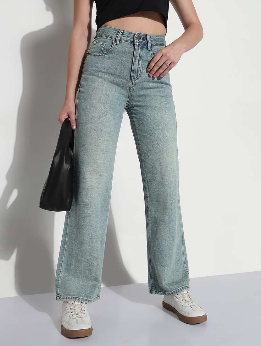 women solid high rise straight fit jean - 21979732 -  Zoom Image - 0