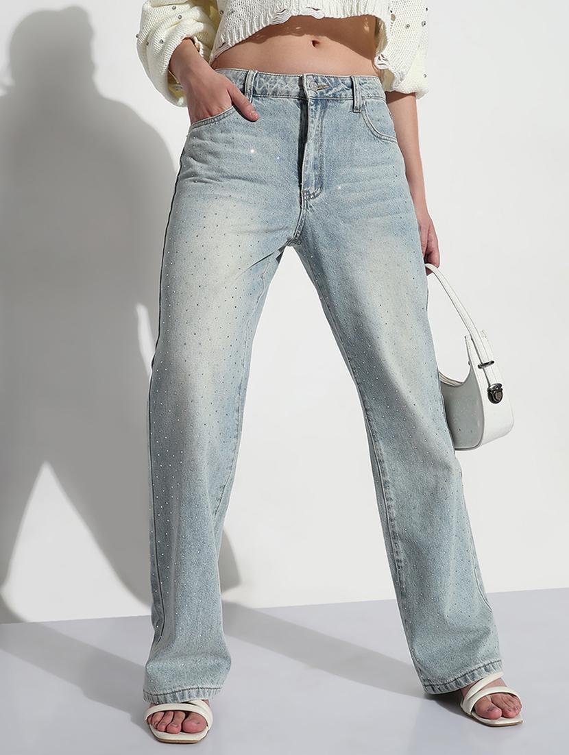 women solid high rise straight fit jean - 21979733 - Zoom Image - 0