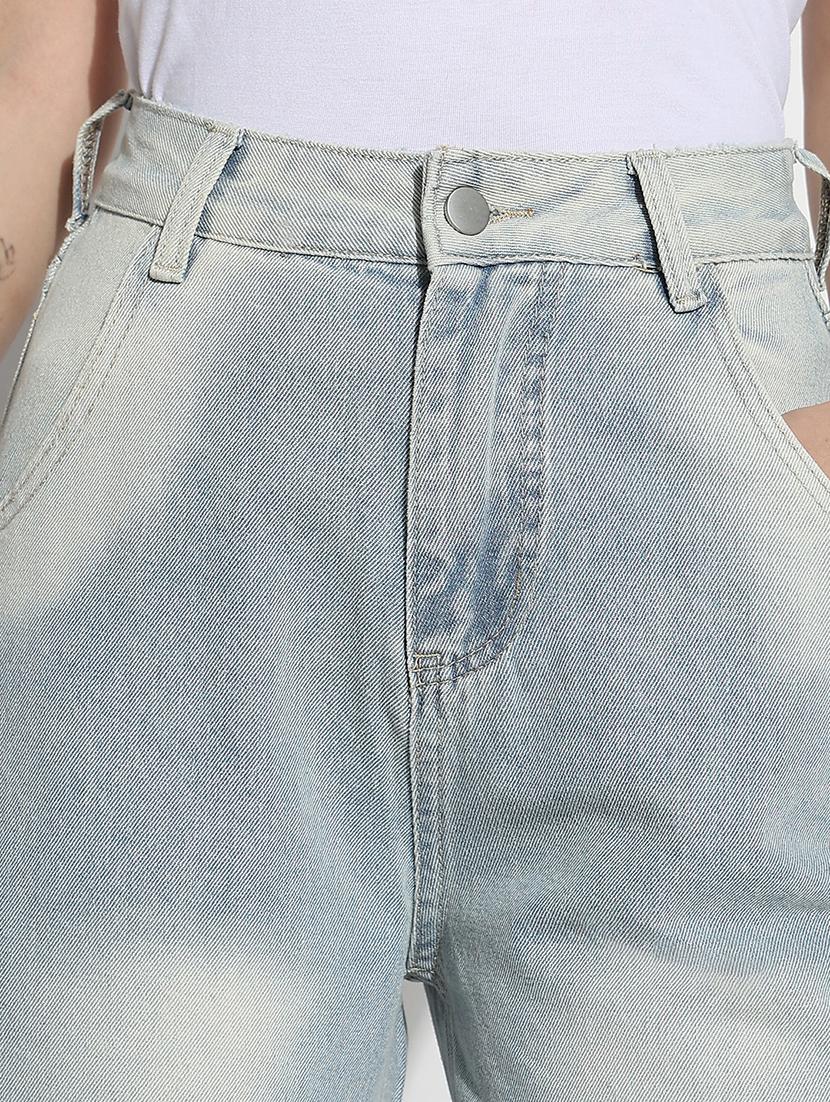 women solid slash knee high rise wide leg jeans - 21979736 - Standard Image - 5