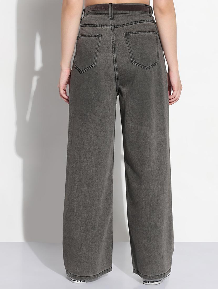 women solid high rise wide leg jeans - 21979737 - Standard Image - 3