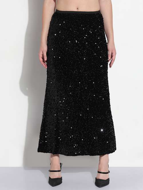 women black sequined high rise a-line skirt