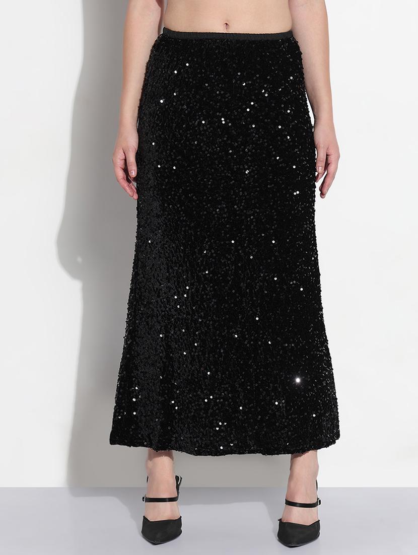 women black sequined high rise a-line skirt