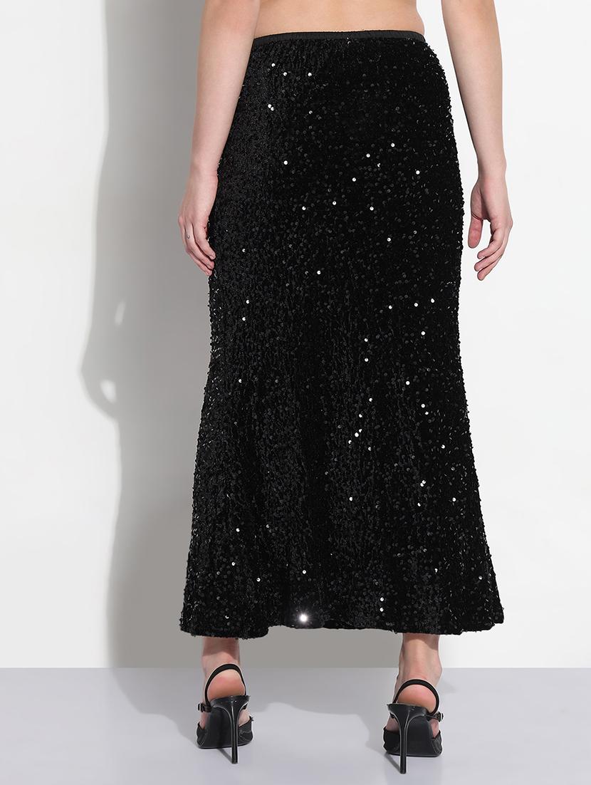 women black sequined high rise a-line skirt - 21979742 - Standard Image - 3