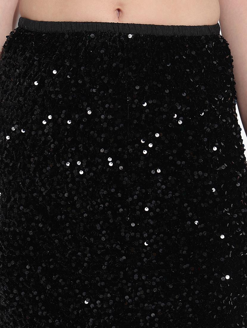 women black sequined high rise a-line skirt - 21979742 - Standard Image - 5