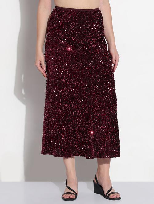 women maroon sequined high rise a-line skirt - 21979743 - Standard Image - 0