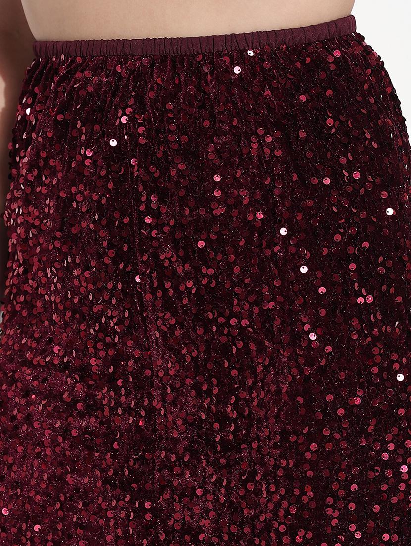 women maroon sequined high rise a-line skirt - 21979743 - Standard Image - 5