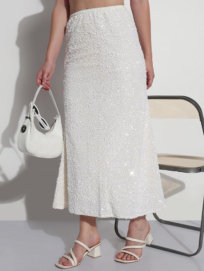 women white sequined high rise a-line skirt