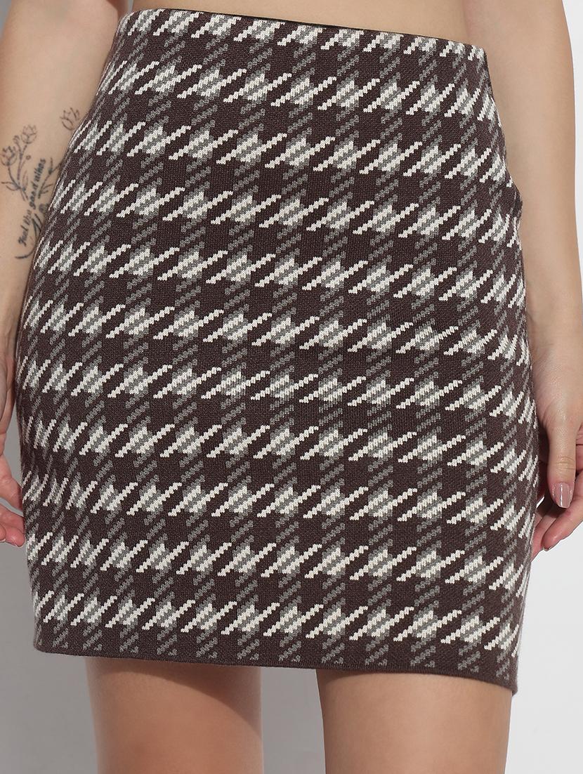 women houndstooth print high rise bodycon skirt - 21979748 - Standard Image - 5