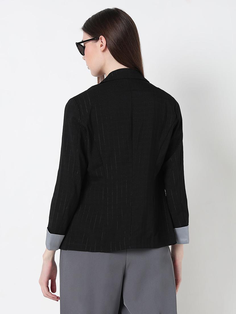 women striped long sleeve single breasted blazer - 21979766 - Standard Image - 3