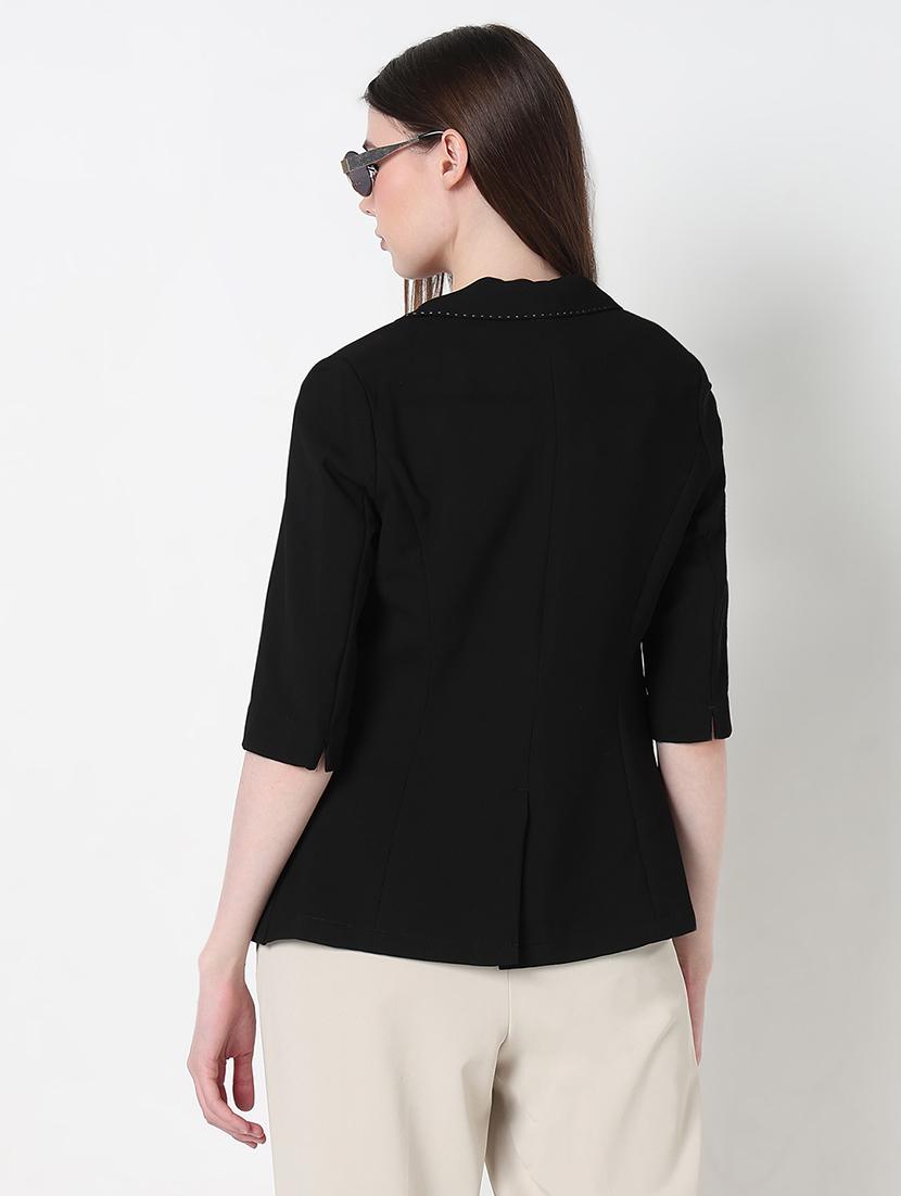 women solid three quarter sleeve single breasted blazer - 21979769 - Standard Image - 3