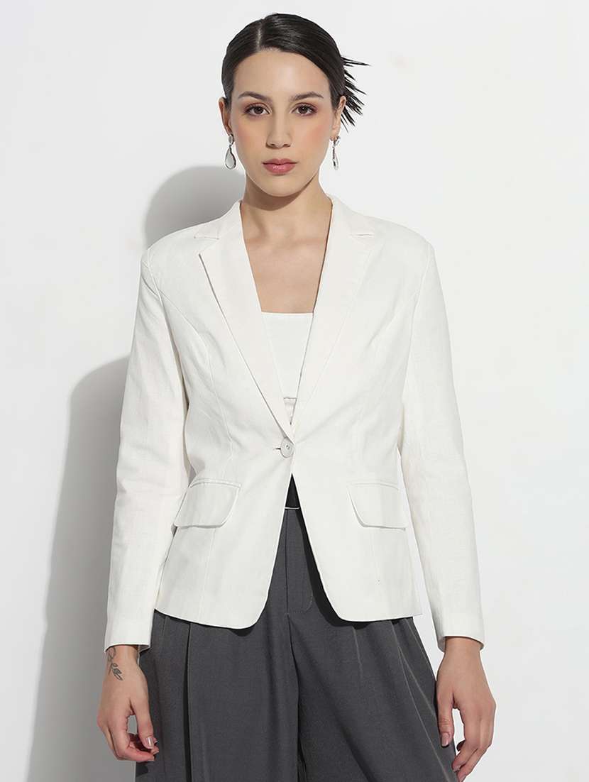 women solid long sleeve single breasted blazer