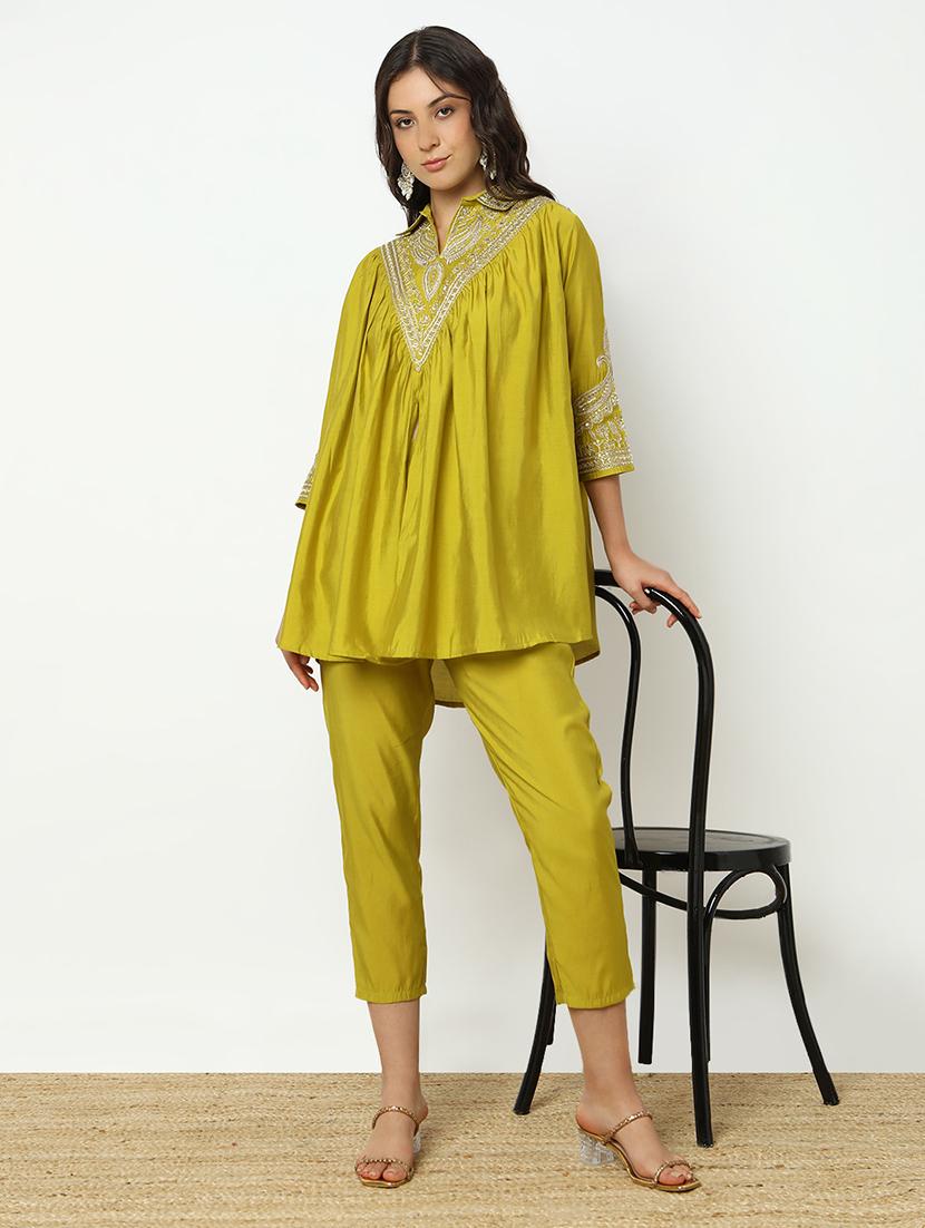 women solid with work three quarter sleeve ethnic co-ord set - 21979780 - Zoom Image - 0