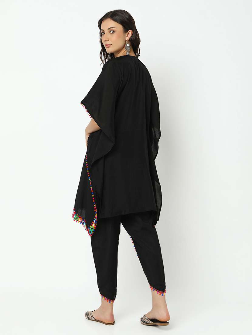 women solid with work kimono sleeve dhoti kaftan kurta set - 21979792 - Standard Image - 3
