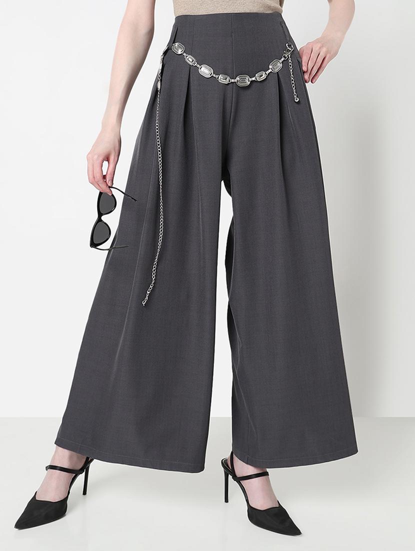 women solid high rise pleated korean pants - 21979800 - Zoom Image - 0