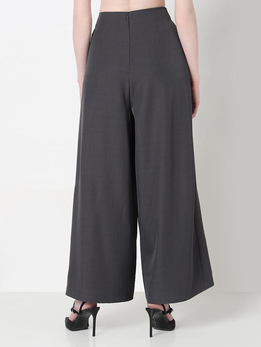 women solid high rise pleated korean pants - 21979800 - Standard Image - 3