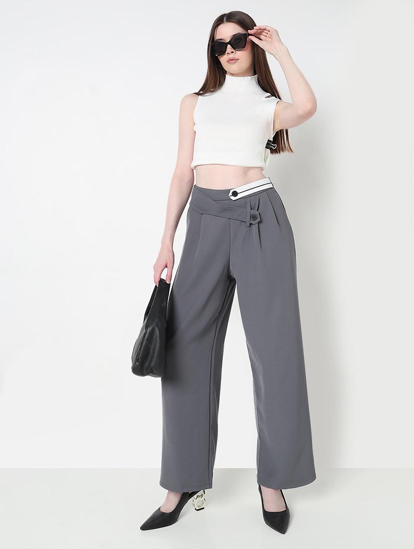 women solid high rise pleated korean pants - 21979805 - Standard Image - 3