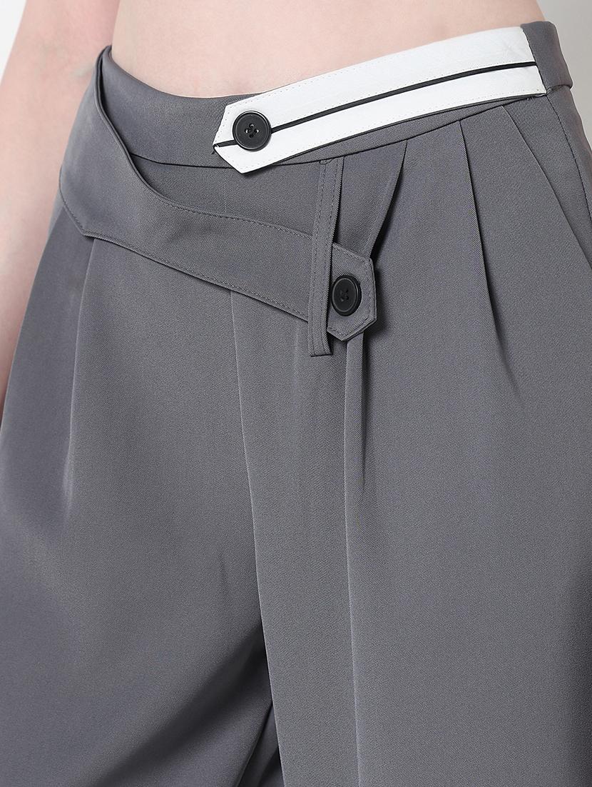 women solid high rise pleated korean pants - 21979805 - Standard Image - 5