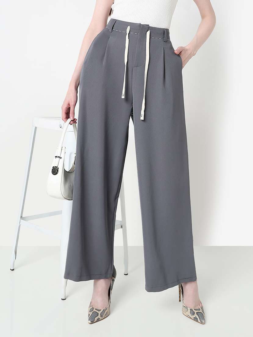 women solid high rise pleated wide leg trouser  - 21979808 -  Zoom Image - 0