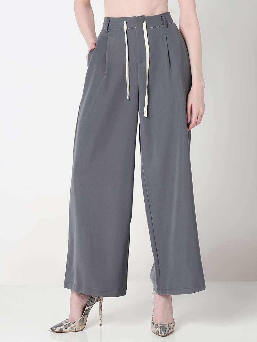 women solid high rise pleated wide leg trouser  - 21979808 -  Standard Image - 5