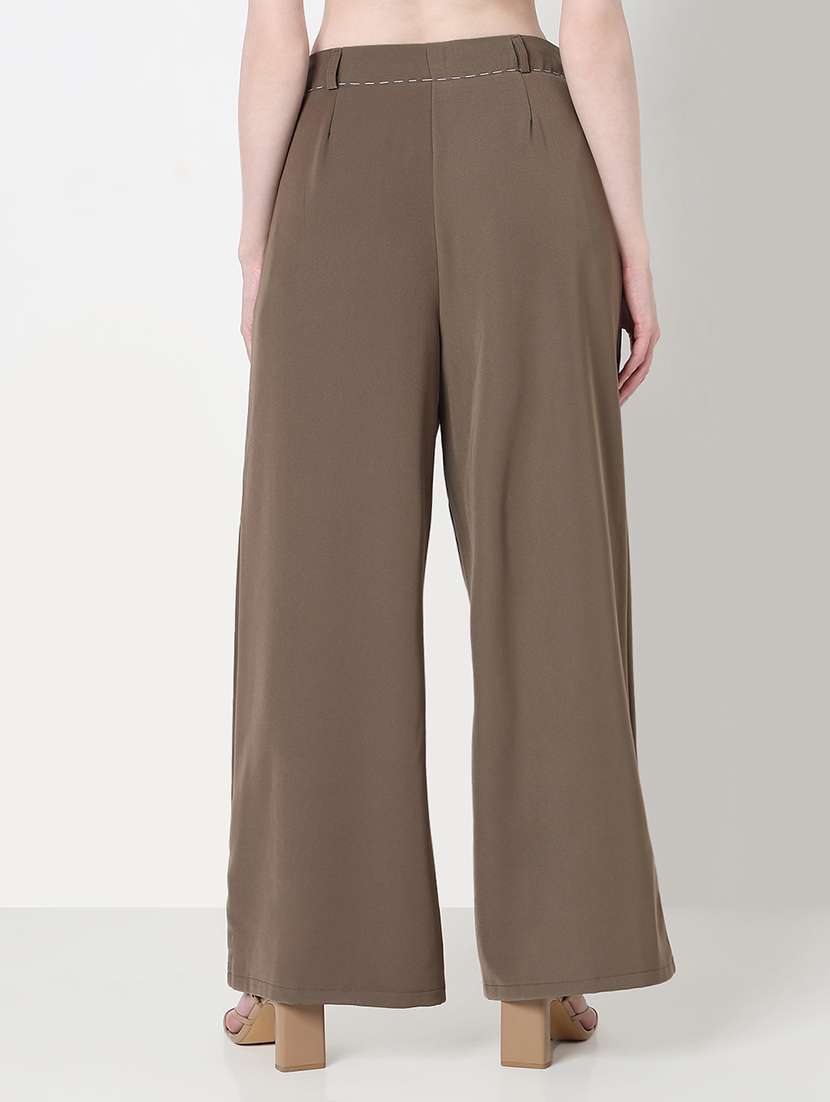 women solid high rise pleated wide leg trouser - 21979809 -  Standard Image - 3