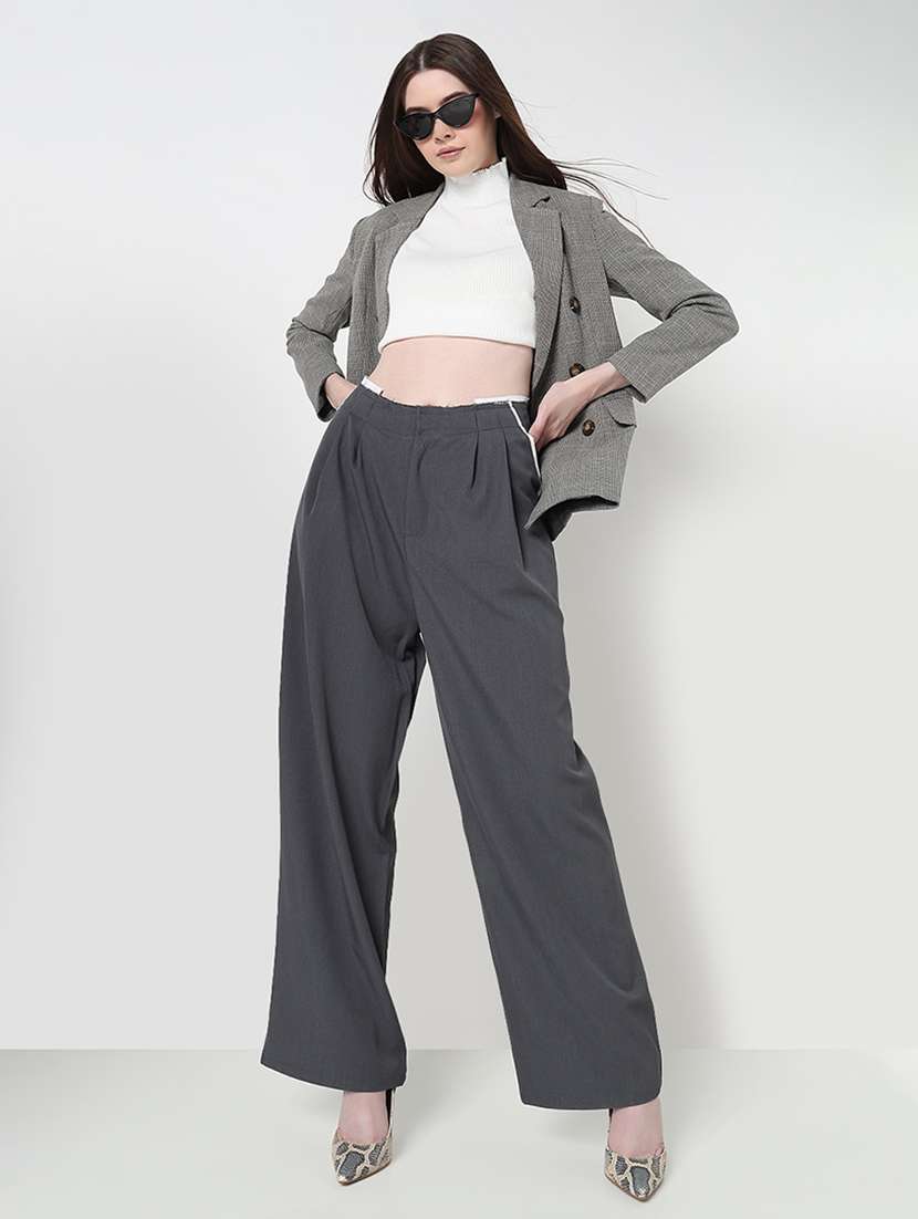 women solid high rise pleated korean pants  - 21979811 -  Standard Image - 3