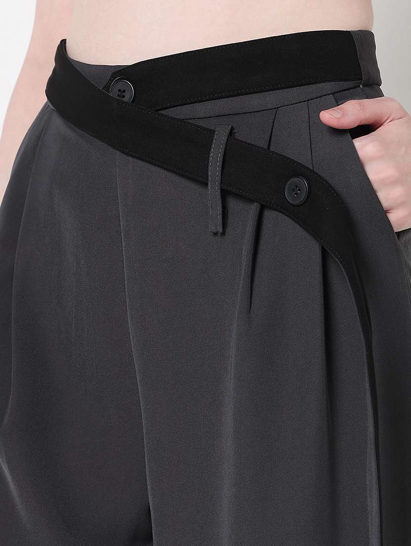 women solid high rise pleated straight trouser - 21979812 -  Standard Image - 5