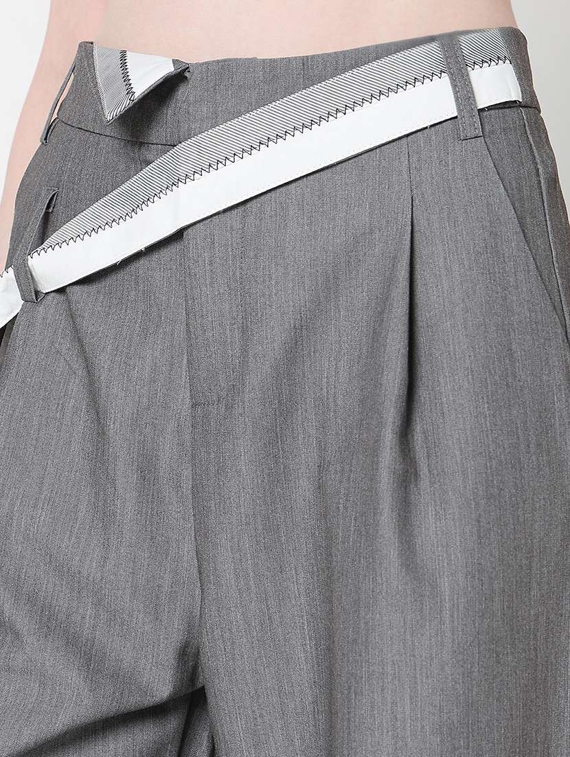 women solid high rise pleated straight trouser - 21979813 -  Standard Image - 5