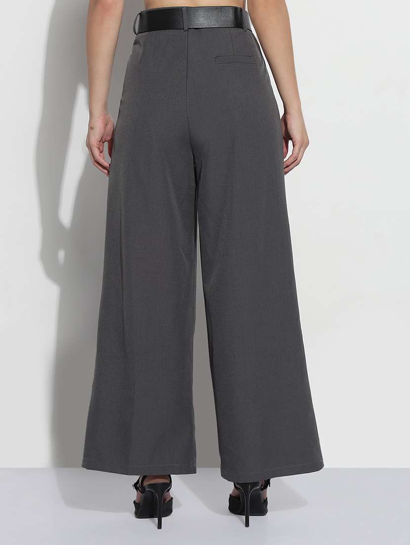 women solid high rise pleated korean pants  - 21979816 -  Standard Image - 3