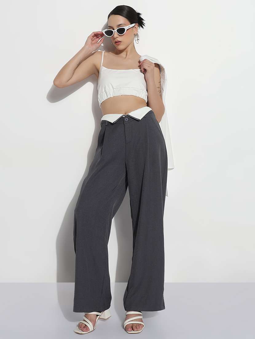 women solid high rise pleated korean pants  - 21979817 -  Standard Image - 5