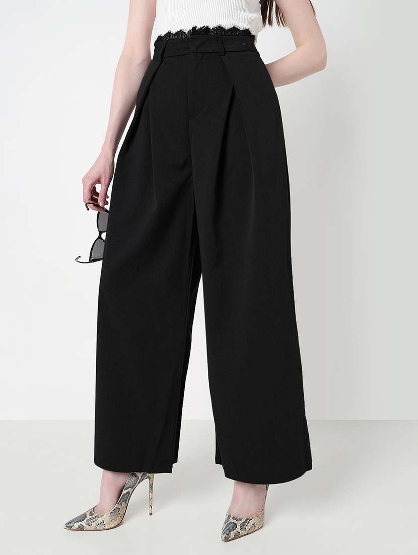 women solid high rise pleated korean pants  - 21979820 -  Zoom Image - 0