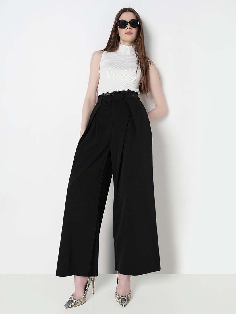 women solid high rise pleated korean pants  - 21979820 -  Standard Image - 5