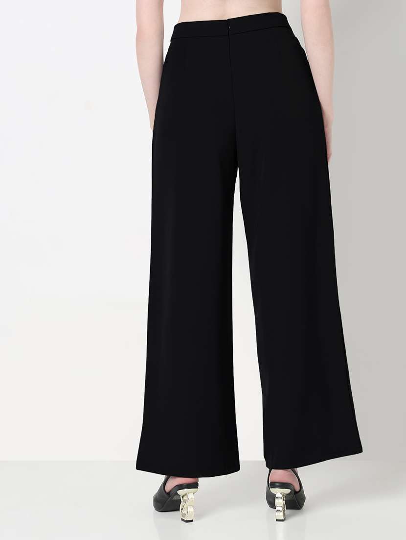 women solid high rise pleated straight trouser - 21979821 - Standard Image - 3