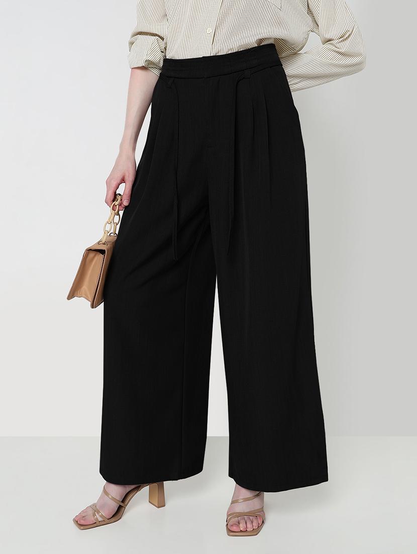 women solid high rise pleated korean pants - 21979822 - Zoom Image - 0