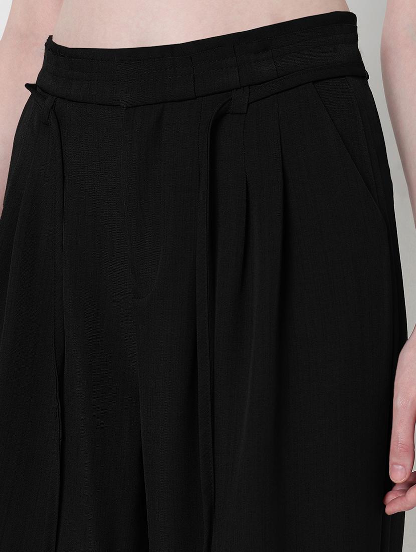 women solid high rise pleated korean pants - 21979822 - Standard Image - 3