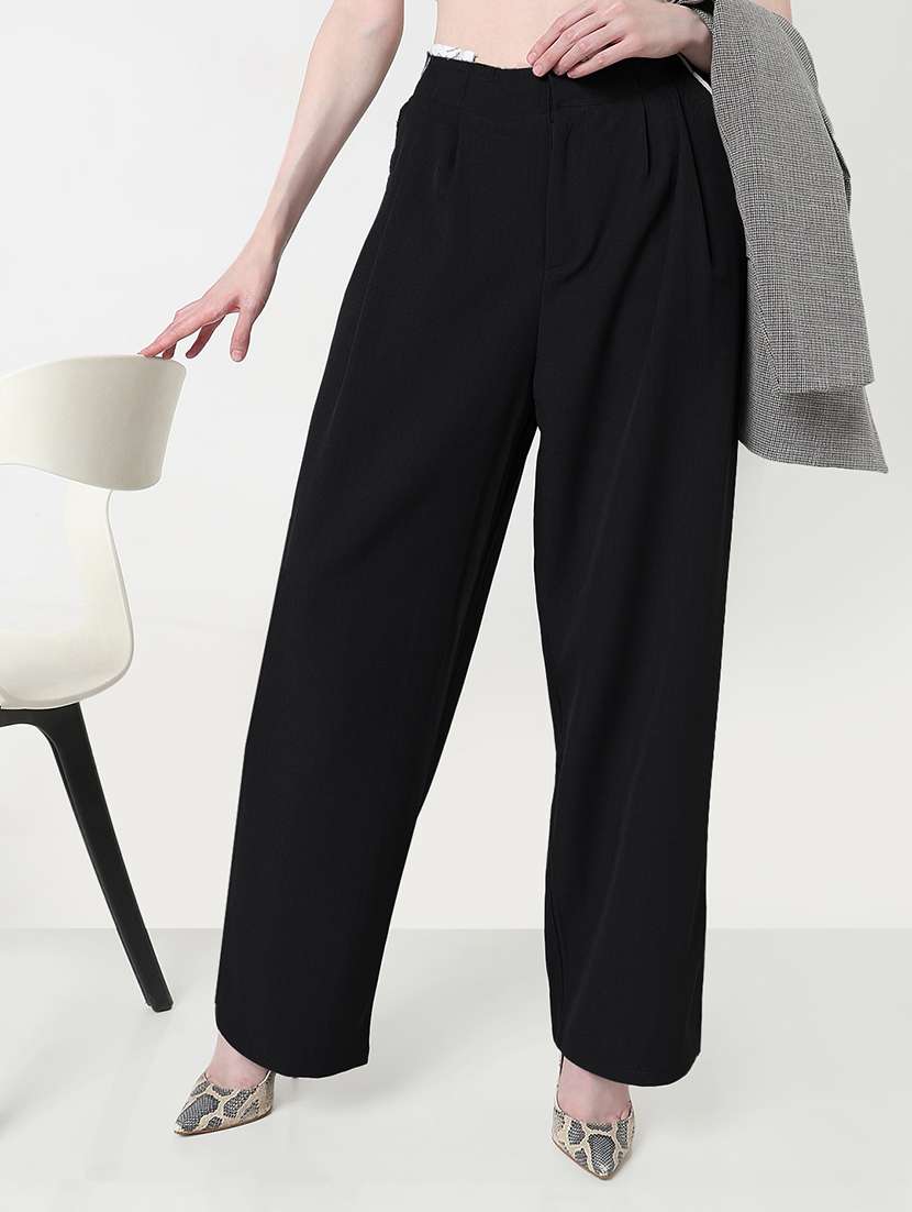 women solid high rise pleated korean pants  - 21979823 -  Standard Image - 3