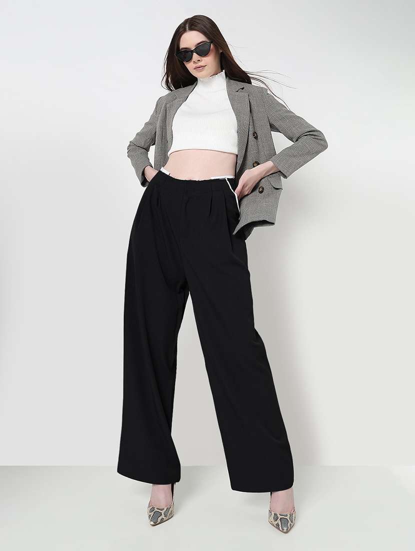 women solid high rise pleated korean pants  - 21979823 -  Standard Image - 5