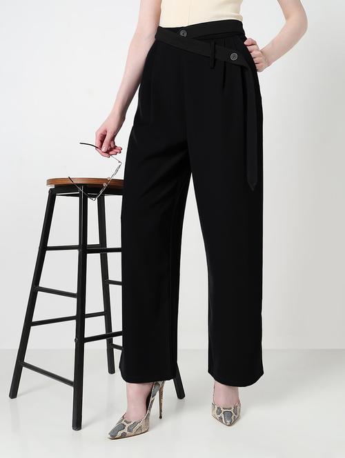 women solid high rise pleated straight pants - 21979824 - Standard Image - 0