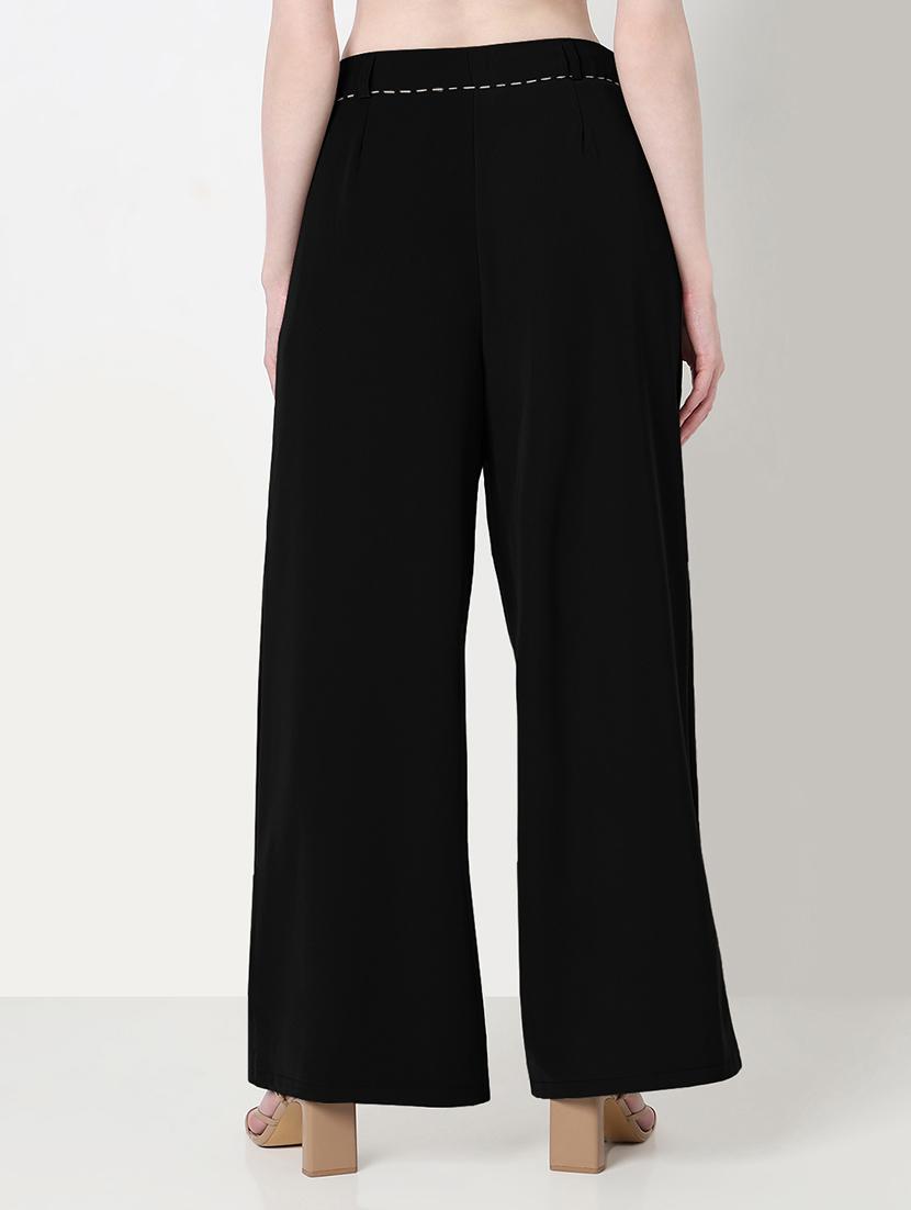 women solid high rise pleated straight pants - 21979826 - Standard Image - 3