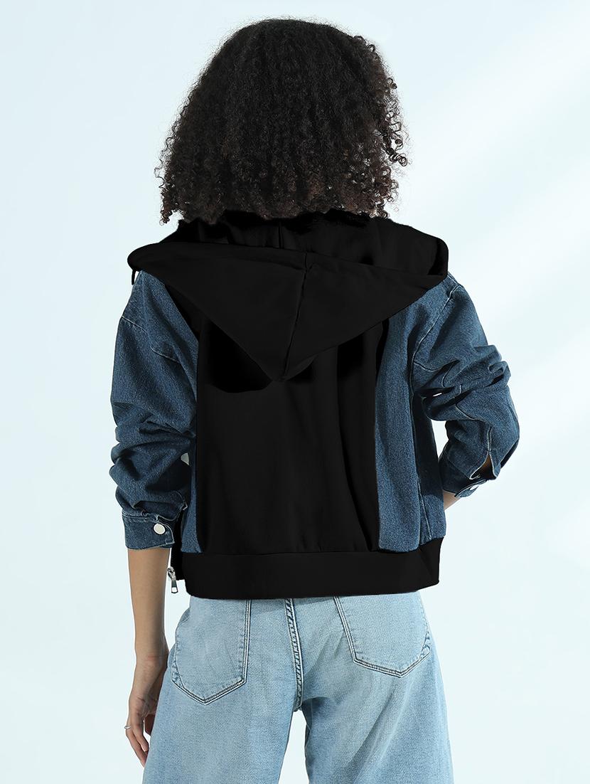 women color blocked hooded denim jacket - 21979828 - Standard Image - 3