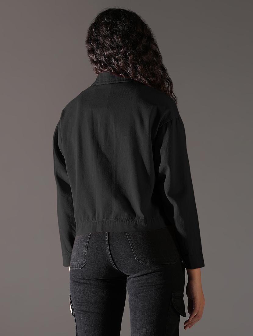 women solid long sleeve denim jacket - 21979829 - Standard Image - 3