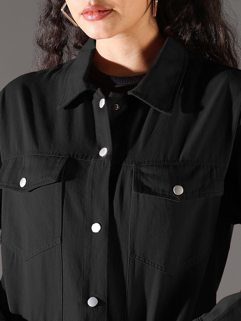women solid long sleeve denim jacket - 21979829 - Standard Image - 5