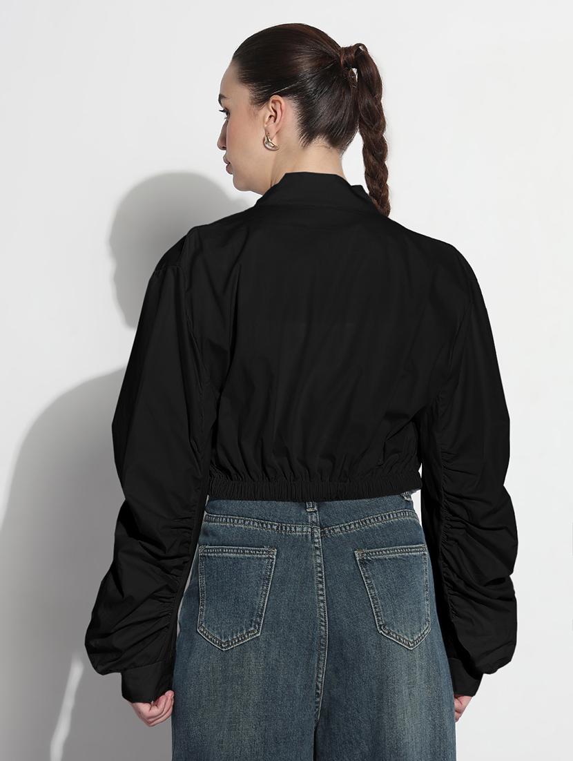 women solid long sleeve crop bomber jacket - 21979834 - Standard Image - 5