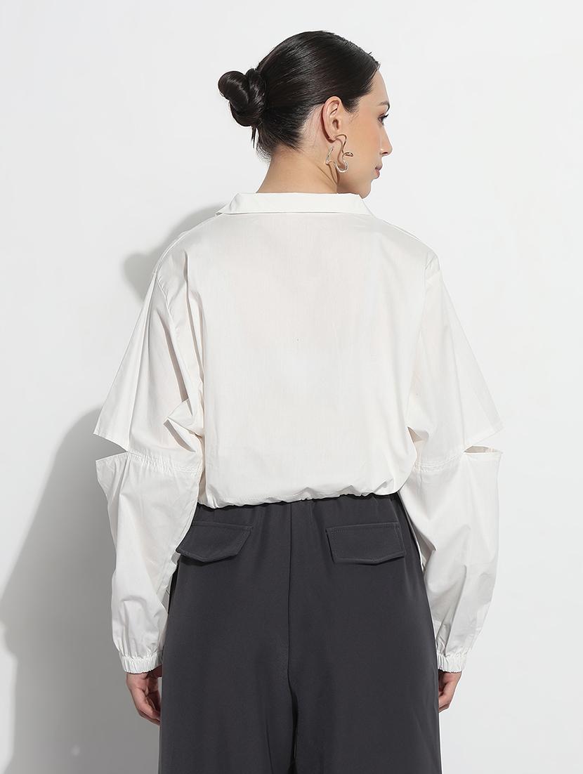 women solid long sleeve crop windcheater jacket - 21979836 - Standard Image - 3