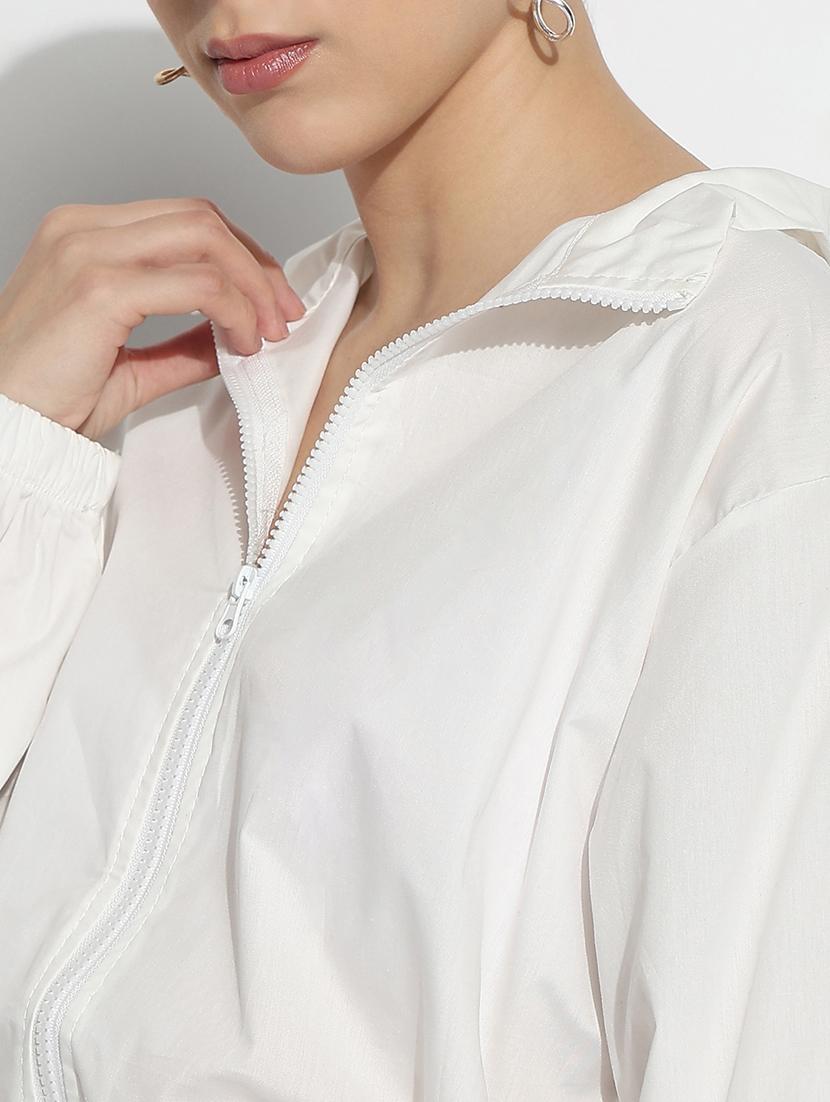 women solid long sleeve crop windcheater jacket - 21979836 - Standard Image - 5