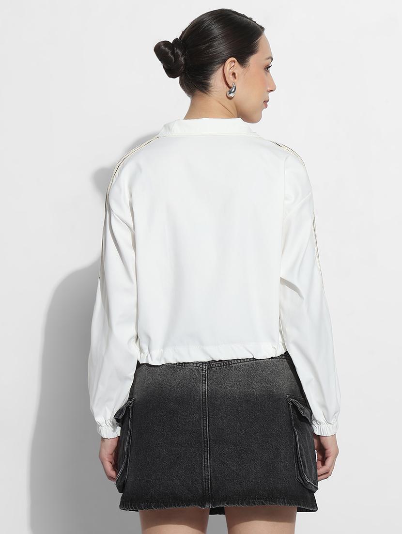 women solid long sleeve crop windcheater jacket - 21979839 - Standard Image - 3